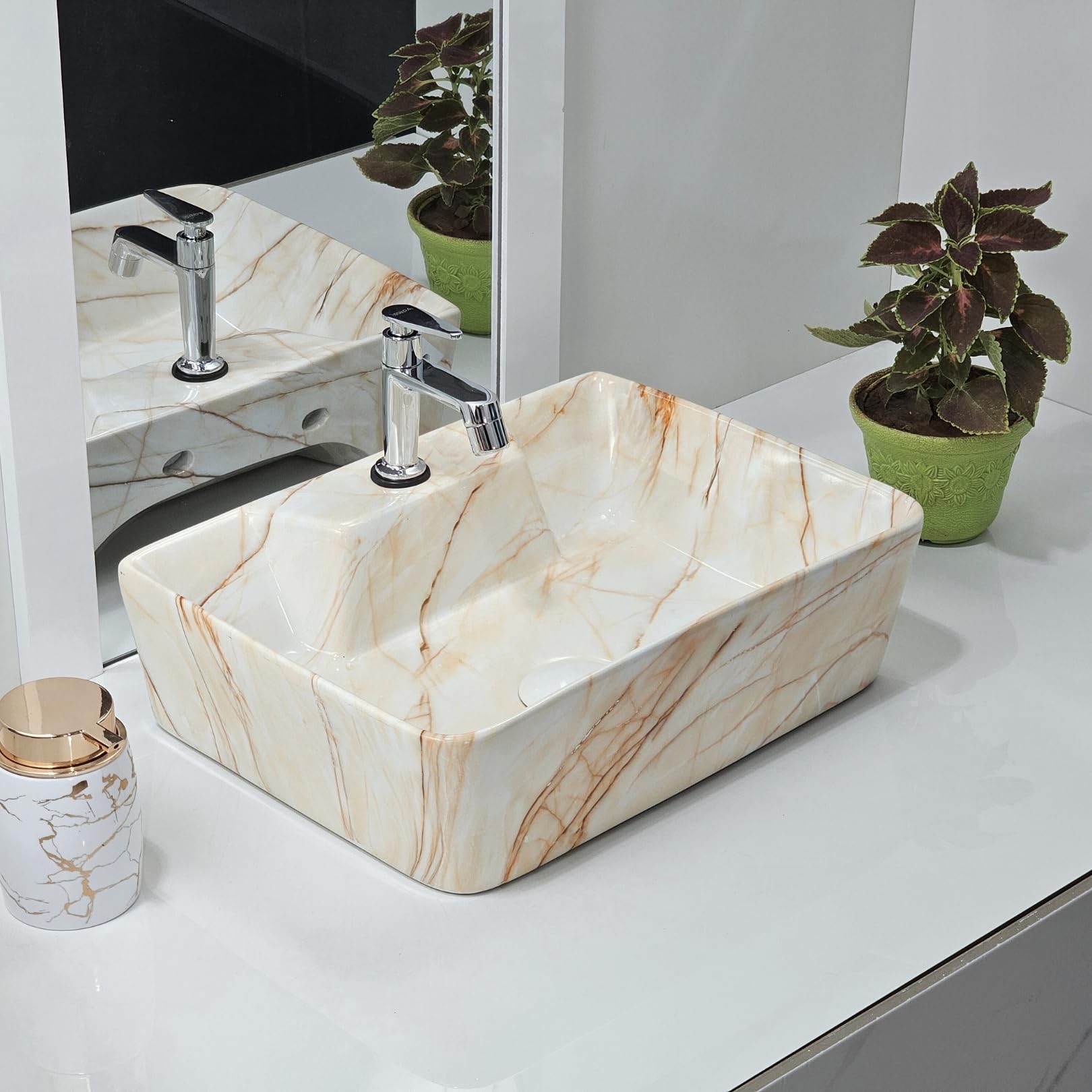 Reyal Premium Wash basin for Bathroom (Size : 12" x 16"x5) Wall Mount and Table Top Basin (2 in 1) Wash Basin over counter (Wash Basin only) (Ivory Stone) (B0D5MP78QS) Amazon Price History, Amazon Price Tracker