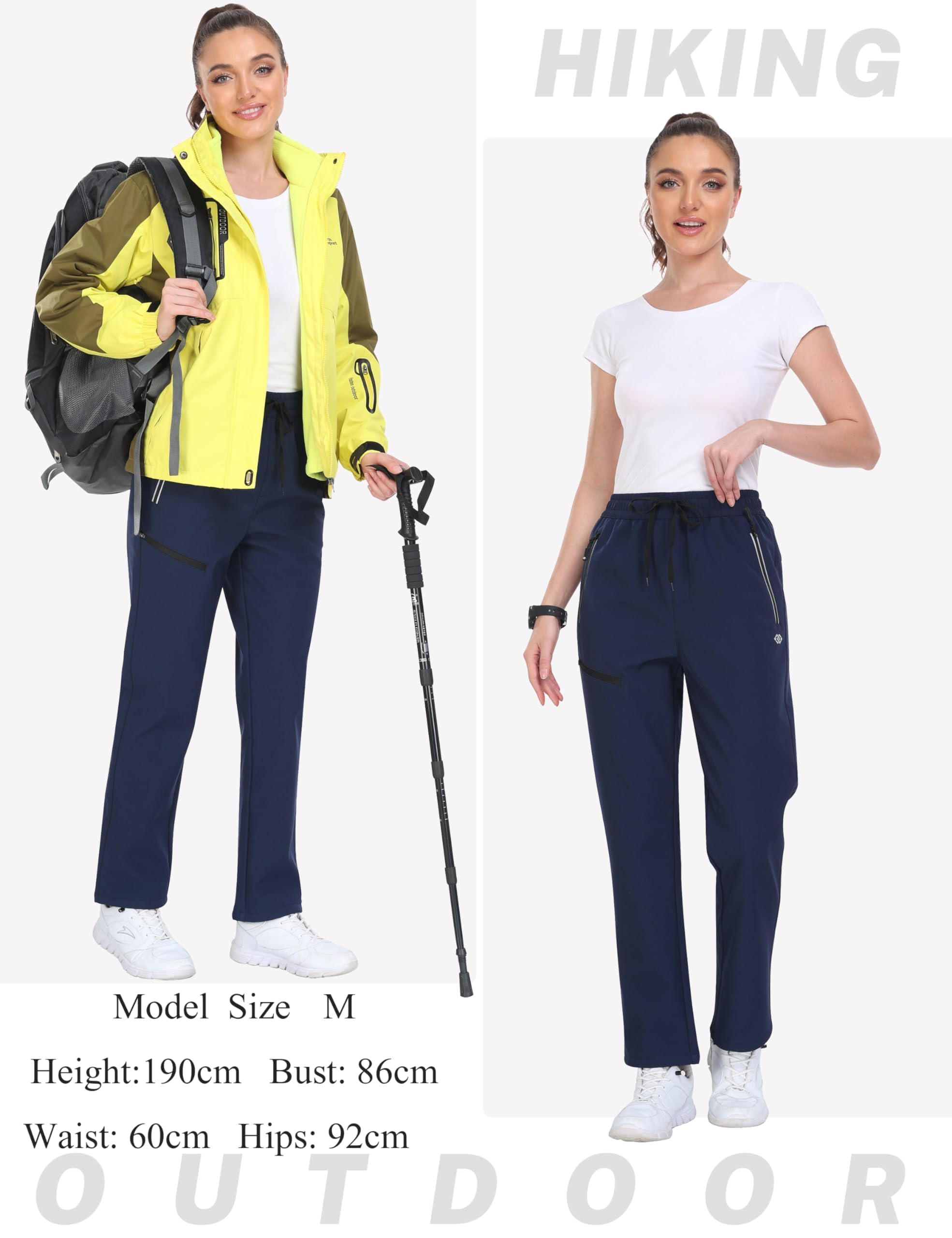MoFiz Pantalones Trekking Mujer Invierno Softshell Pantalones Senderismo Esquí Pantalones Térmicos con Forro Polar Pantalones para Caza al Aire Libre Ciclismo Trabajo Azul Marino XXL
