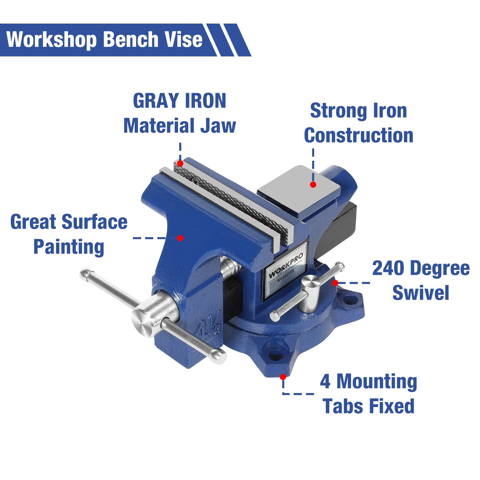 WORKPRO Bench Vise, 41/2" Vice for Workbench, Utility Combination Pipe