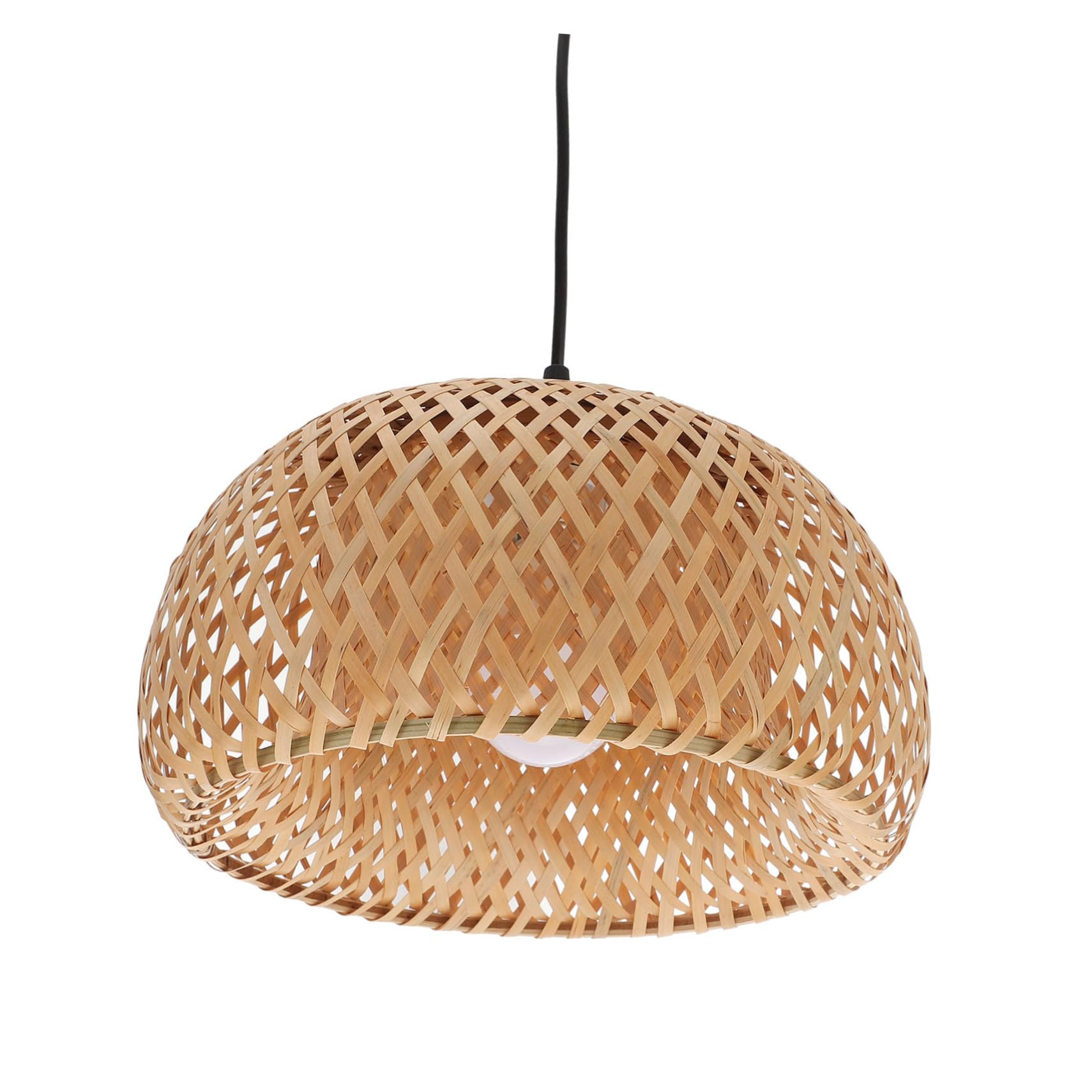 Lámpara de Techo Ratán Colgante Enchufable con Pantalla de Bambú y Casquillo E27, Adecuado para Dormitorio y Sala, Estilo Natural