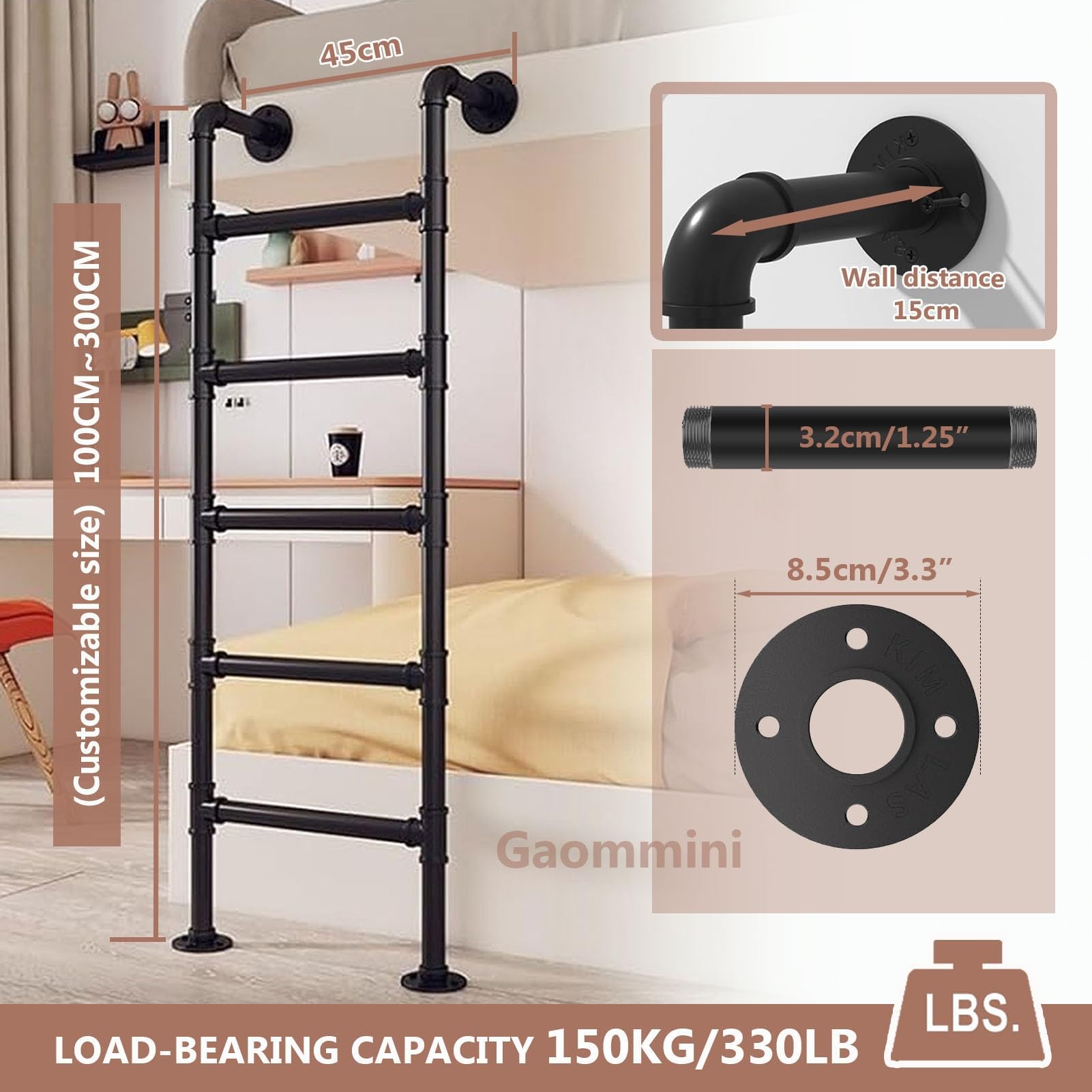 JFUNANQH 壁取り付け二段ベッドはしご トールベッド セーフティ サイド