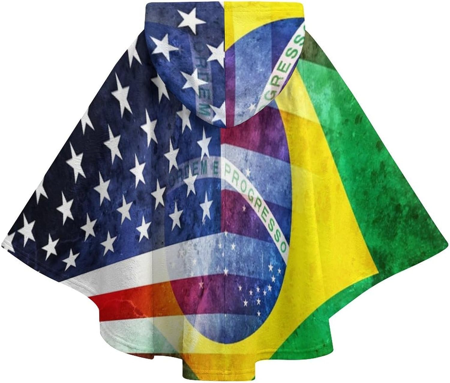Vintage U.S.A. And Brazil Flag Wearable Blanket with Hooded Flannel Blankets Cape with Pocket