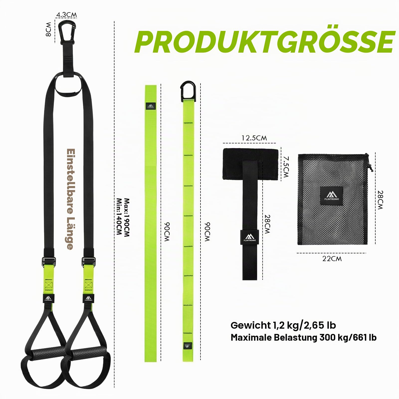 Flintronic Schlingentrainer, Sling Trainer Set für EIN Ganzkörpertraining, Schlingentrainer für Zuhause, Grün