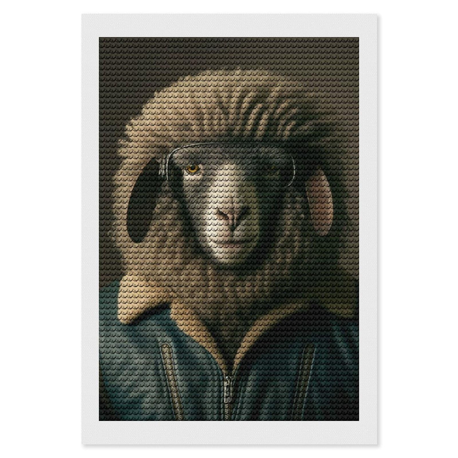 Junmoney Biker Sheep DIY Diamond Art Canvas Kit 8"x12", Winter Craft, Mindful Craft Project, Aesthetic Room Decor, Decor Project