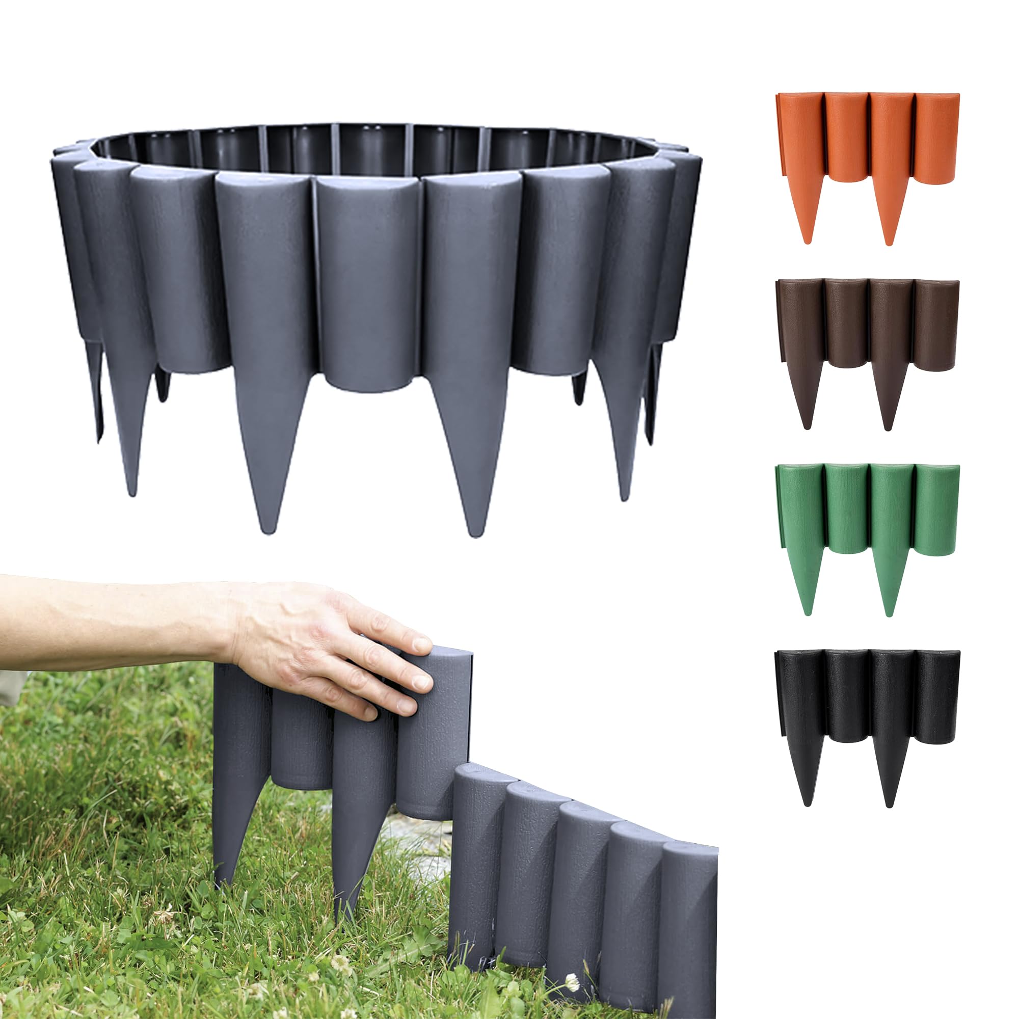 GARDENIX Brown Lawn Edging - 2.5m/8.2ft Flexible Garden Edging for Flower Beds, Lawn, Patio & Pavement - Easy Install border, No Digging, Weather-Resistant Plastic, Wood Effect Garden Fence — view 11