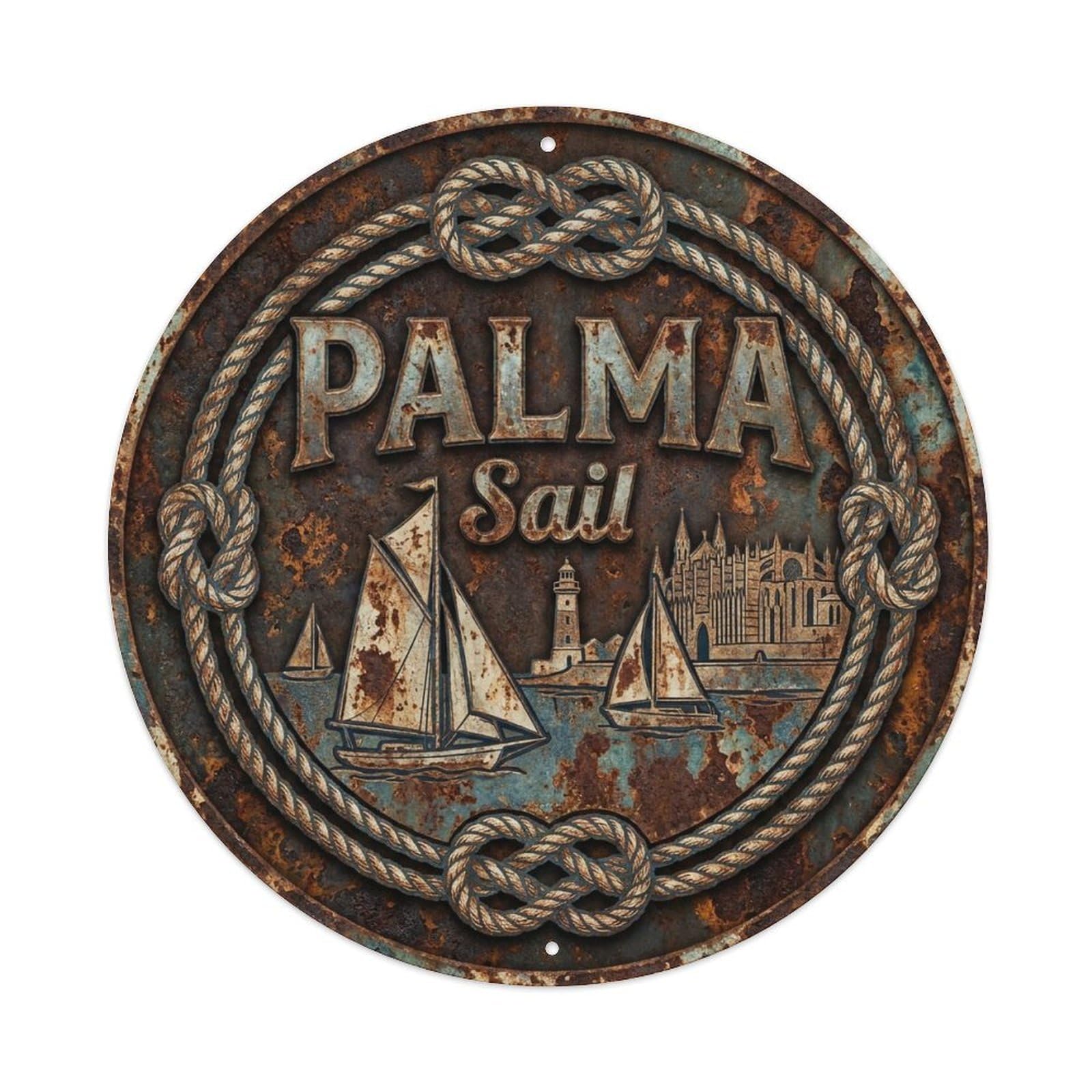 Vintage Travel Palma Spain Rope Metal Tin Sign