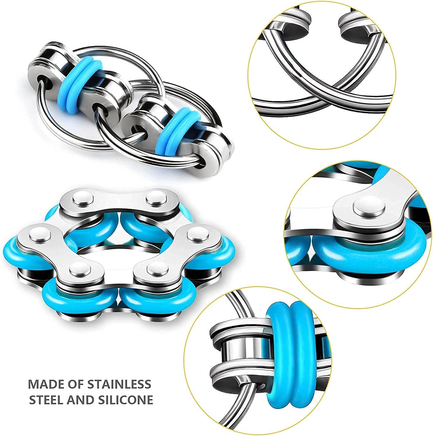 Bike Chain Fidget Toys Set Six Roller Chains & Key Flippy Chain Fidget Toy, Hand Fidget Toys