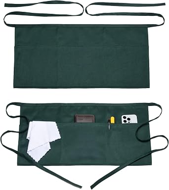 Argstar 2 Pack Server Apron with 4 Pockets, Waitress Waiter Waist WaterDrop Resistant Short Aprons