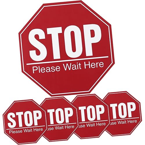 Toyvian 5 Sheets Stop Sign Wall Decal 8x8 Inches - Bus Stop Floor Stickers for Classroom, Social Distancing, and Please Wait Here - Adhesive Floor Decal, 8 x 8 inches