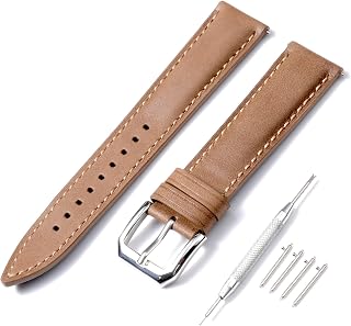 Leather Watch Straps for Men & Women Genuine Leather Replacement Bands, Quick Release Replacement Watchbands 16mm 18mm 20mm 22mm (with Watchstrap Pins,Repair Tool)