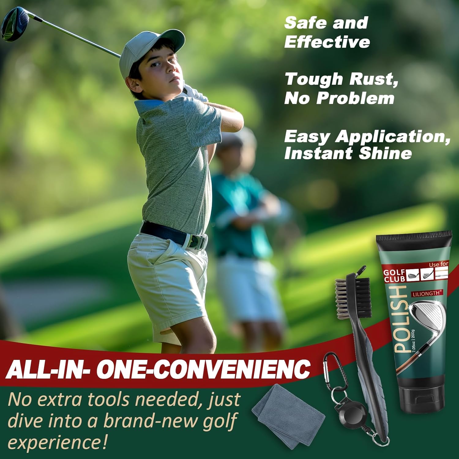 Golf Club Cleaning Kit 3-in-1 with Golf Club Cleaner Brush, Towel and 200g Golf Club Polish - Golf Club Care Kit for Instant Groove Rust & Scratch Remover - Golf Accessories for Men - Image 5