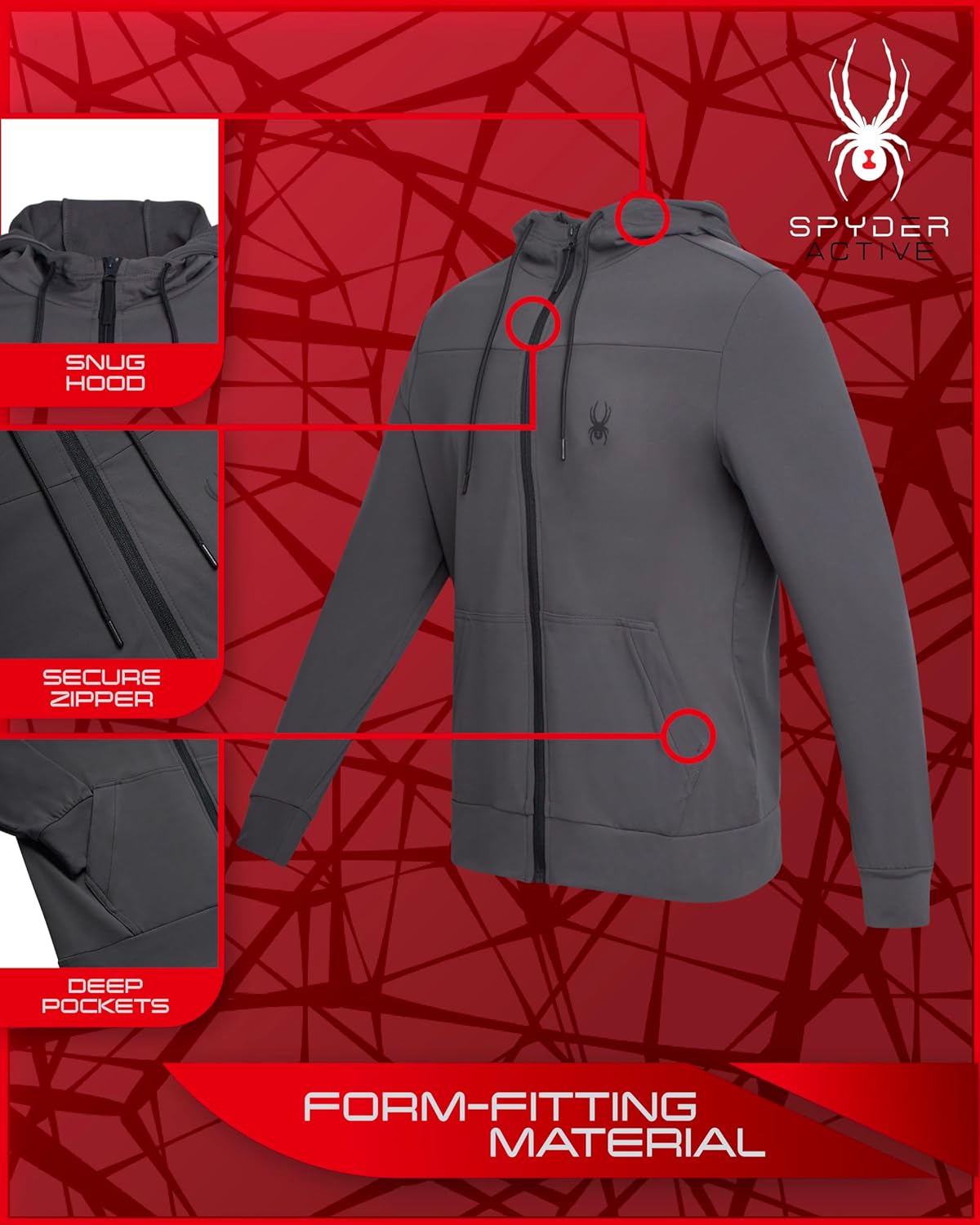 Spyder Mens Zip Up Hoodie - Super Soft Plush Performance Sweatshirts for Men - Warm Athletic Hoodies for Running Walking Gym - Image 2
