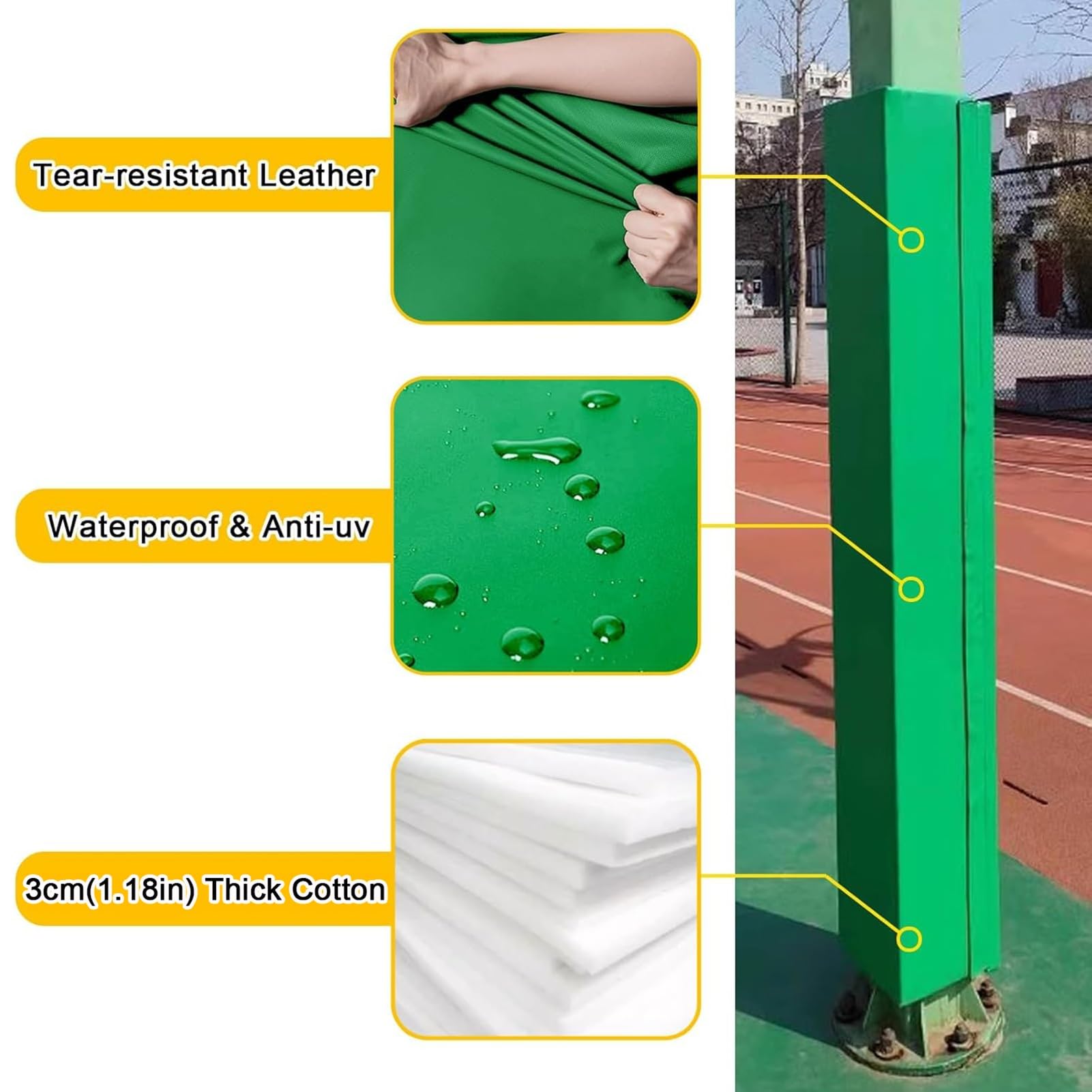 Cuscinetti per pali da basket da 17,8 x 17,8 cm, per cerchi da 0,9-1,8 m, coperture protettive esterne, imbottitura di sicurezza gialla per aree di gioco in cantina