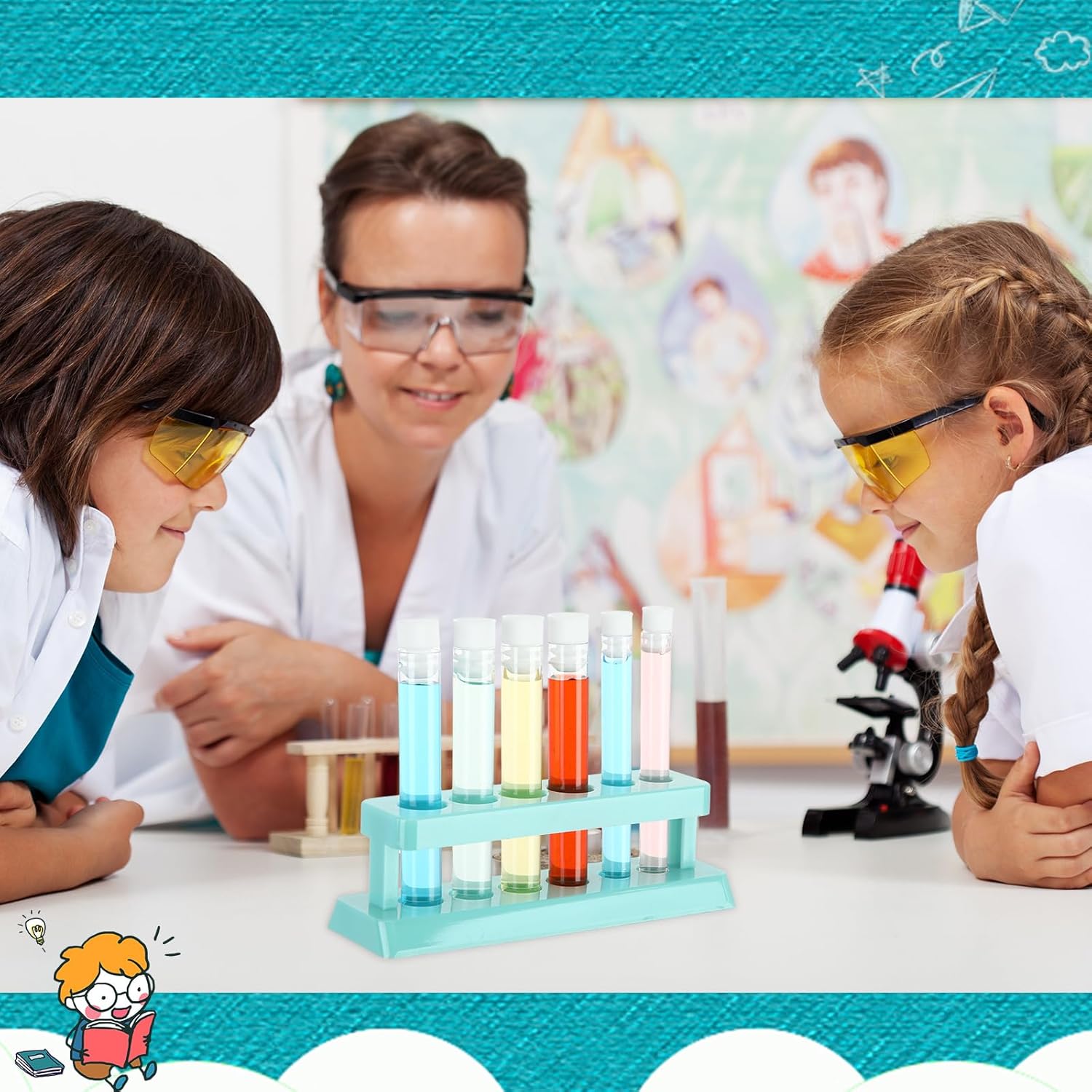 2 Sets Test Tubes with Rack Clear Plastic Test with Caps and 6 Holes Holder Rack Nurse Party Decorations Shot Tubes for Scientific Experiments Party Favors Candy(Blue,Removable)