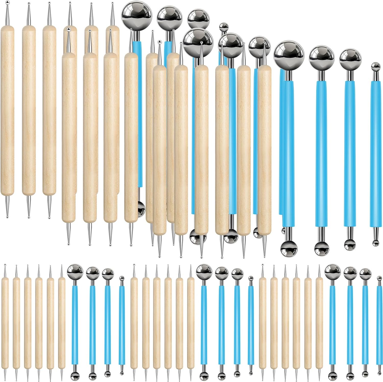 Ashmacdo 6 Sets Dotting Tools for Painting 60 Pcs Mandala Dotting Tools Clay Pottery Modeling Tools Metal Embossing Tools Ball End Dot Art Tools for Rock Painting,Mandalas Clay Pottery Art Rock