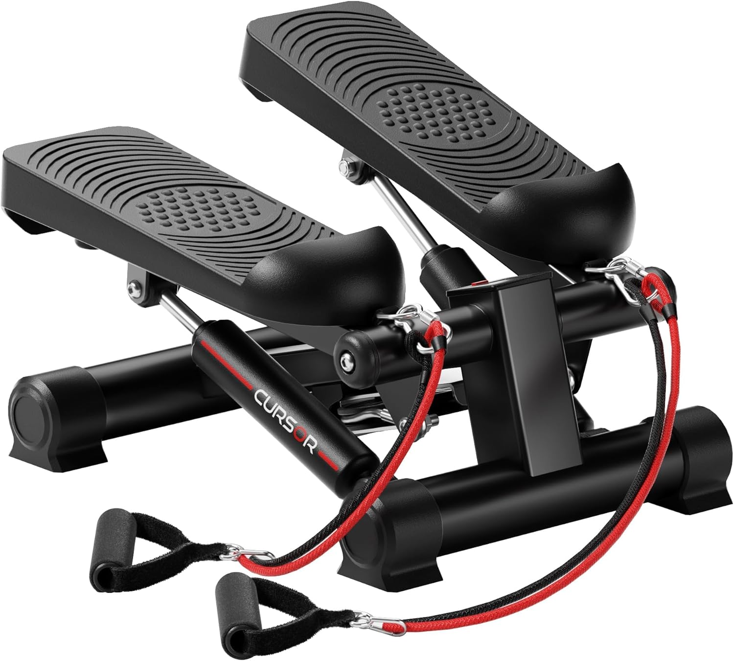 CURSOR FITNESS Steppers for Exercise, Mini Stair Stepper, Desk Step Machine with Dual Resistance Bands, Full Body Cardio Workout Equipment, 300 LBS Capacity for Home Exercise Black