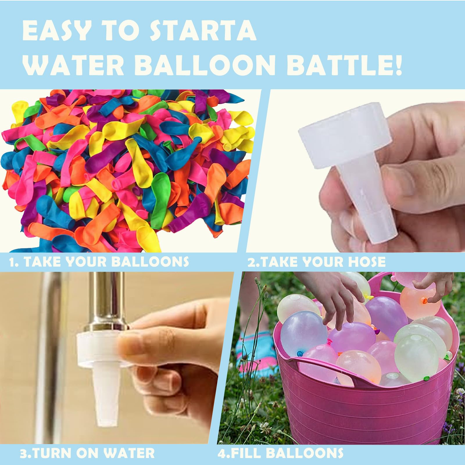 MORAINJAY 200Pcs Water Balloons for Kids Multicoloured Water Balloons Self Sealing with Hose Nozzle for Fight Games Summertime Pool - Image 3