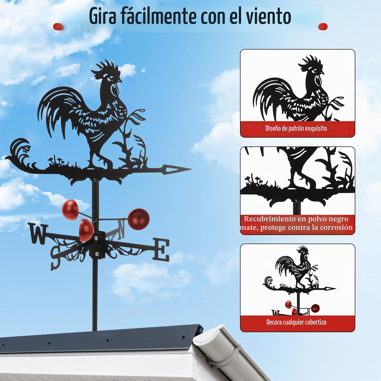 Veletas de Viento para Tejado, Veleta de Metal Robusta para Pronóstico del Tiempo con Soporte y Símbolo Direccional, Veleta Metálica con Diseño de Animales, Figura Decorativa para Jardín, Patio Tejado