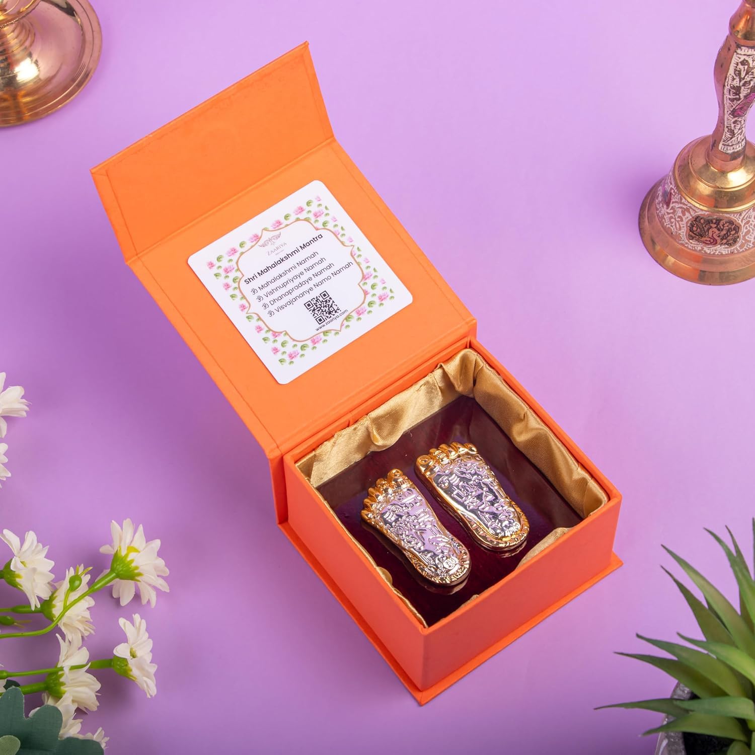 Lakshmi Charan Paduka with Base for Pooja Room | Divine Laxmi Feet for Pooja, Diwali & Festival Gifting - 3 Inches