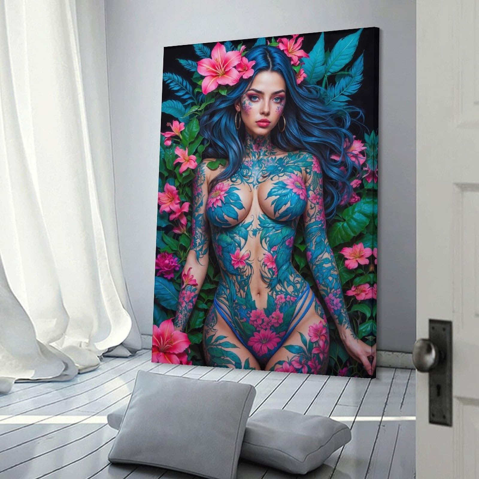 Junmoney Wall Art Print Erotic Flower Lady, 20x30inch(50x75cm), for Hallway, Bedroom Or Modern Interiors, Thoughtful Wall Decor for Art Lovers
