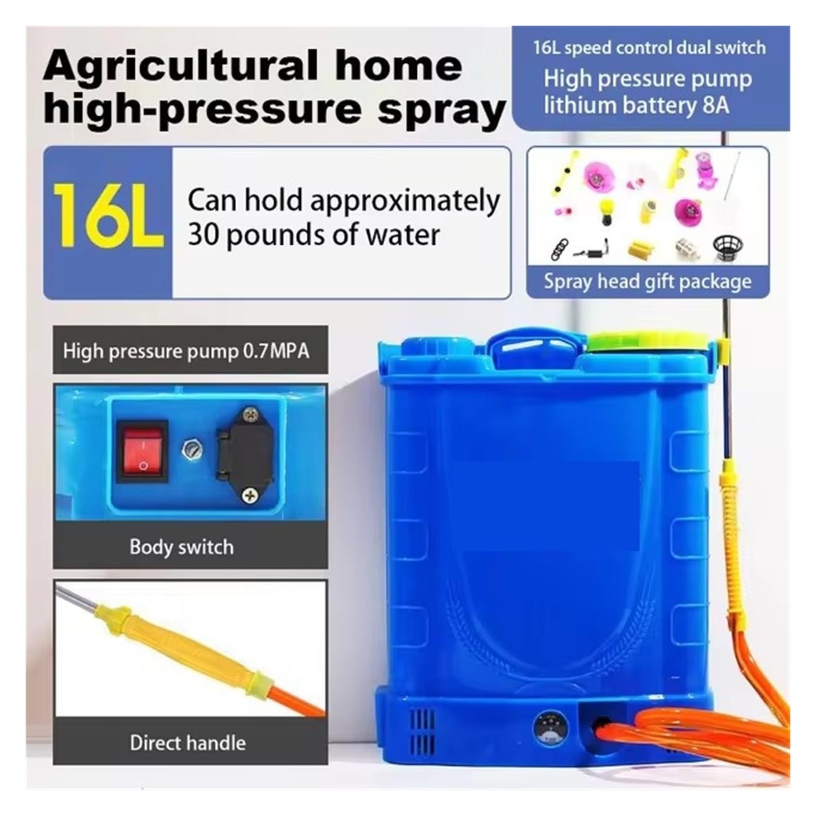Opryskiwacz ogrodowy, Plecakowy opryskiwacz elektryczny Automatyczny z akumulatorem Wysokociśnieniowy spray pestycydami(16L)