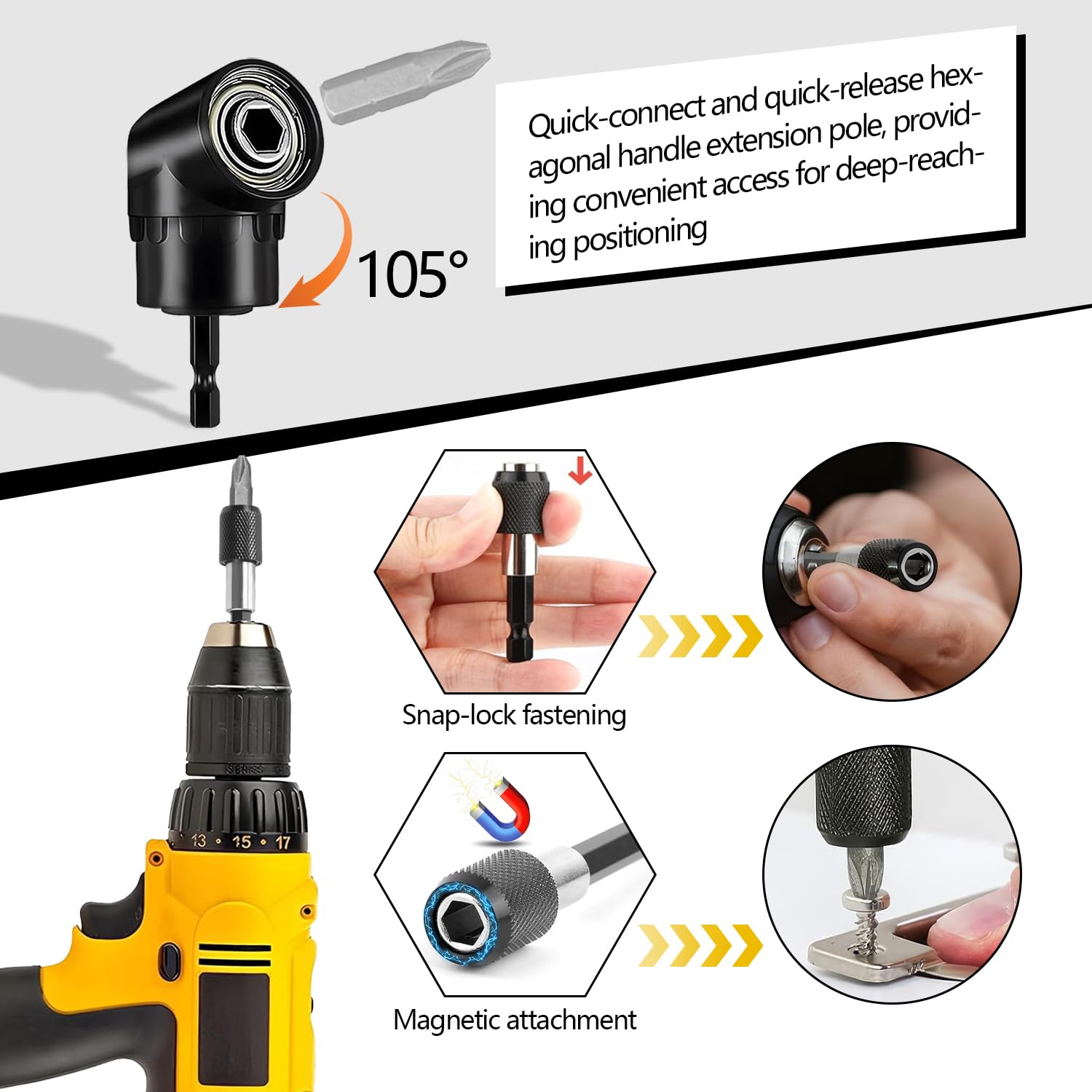 23 Pièces Kit de Renvoi d'Angle Visseuse avec Embout Visseuse et Renvoi d'Angle Clé Prolongateur et Autres Accessoires Idéal pour Réparation Bricolage et Rénovation Maison