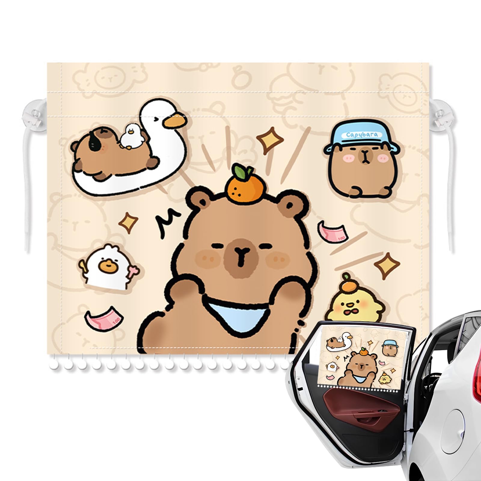 BSITSSS Capybara Car Curtains, Car Window Shades with Tassels, Car Sun Shade for Children, Car Shades for Window Baby with UV Protection, Breathable Sun Visor for Car Sun Protection