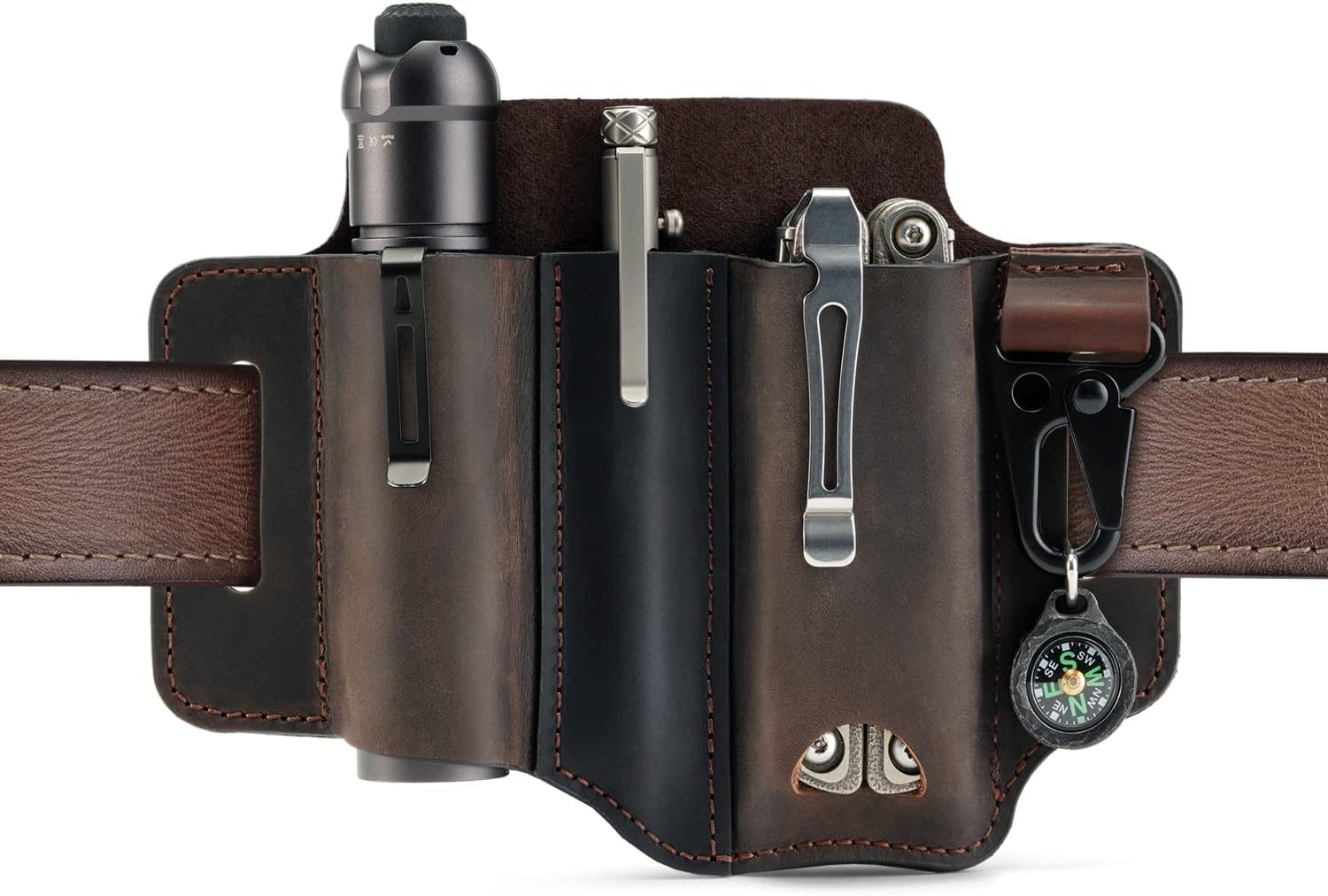 VIPERADE PJ29 Multitool Sheath for Belt, Leather EDC Pocket Organizer for Men, EDC Leather Sheath, Flashlight and Multitool Sheath, EDC Belt Organizer (Brown) - Image 8