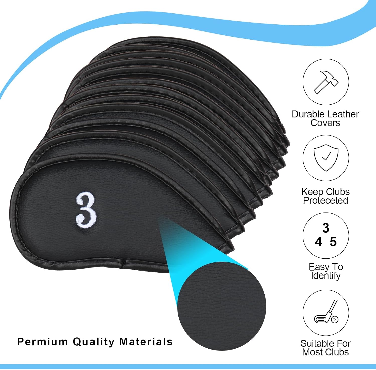 Singelila Premium Golf Iron Covers, 12-Pack: Durable Polyurethane Head Protection for Golf Clubs – Comfortable Fit, Ideal Full Set Coverage for All Golfers