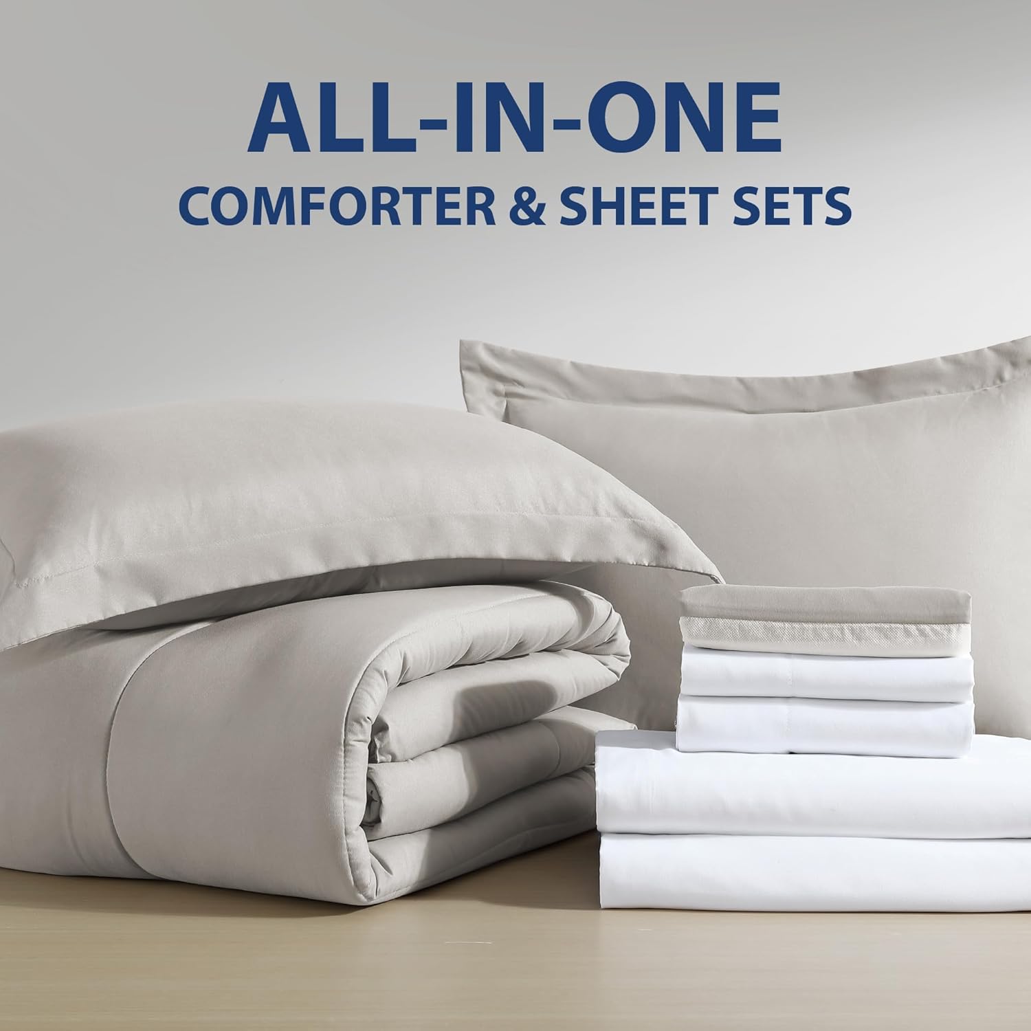 Cathay Home Basic Bedding Home Essential Ultra Soft Lightweight 8PC Wrinkle Resistant Microfiber Bed in a Bag Set (Includes Complete Sheet Set, Comforter Set & Bedskirt) - Full, Taupe