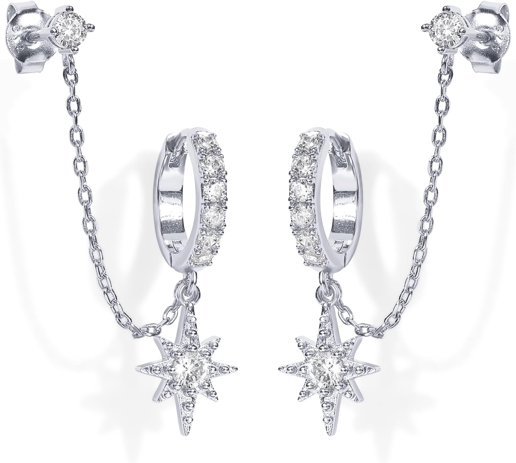 PAVOI 14K Gold Chain Earrings for Women, Cubic Zirconia Pearl Hoop Earrings for Women