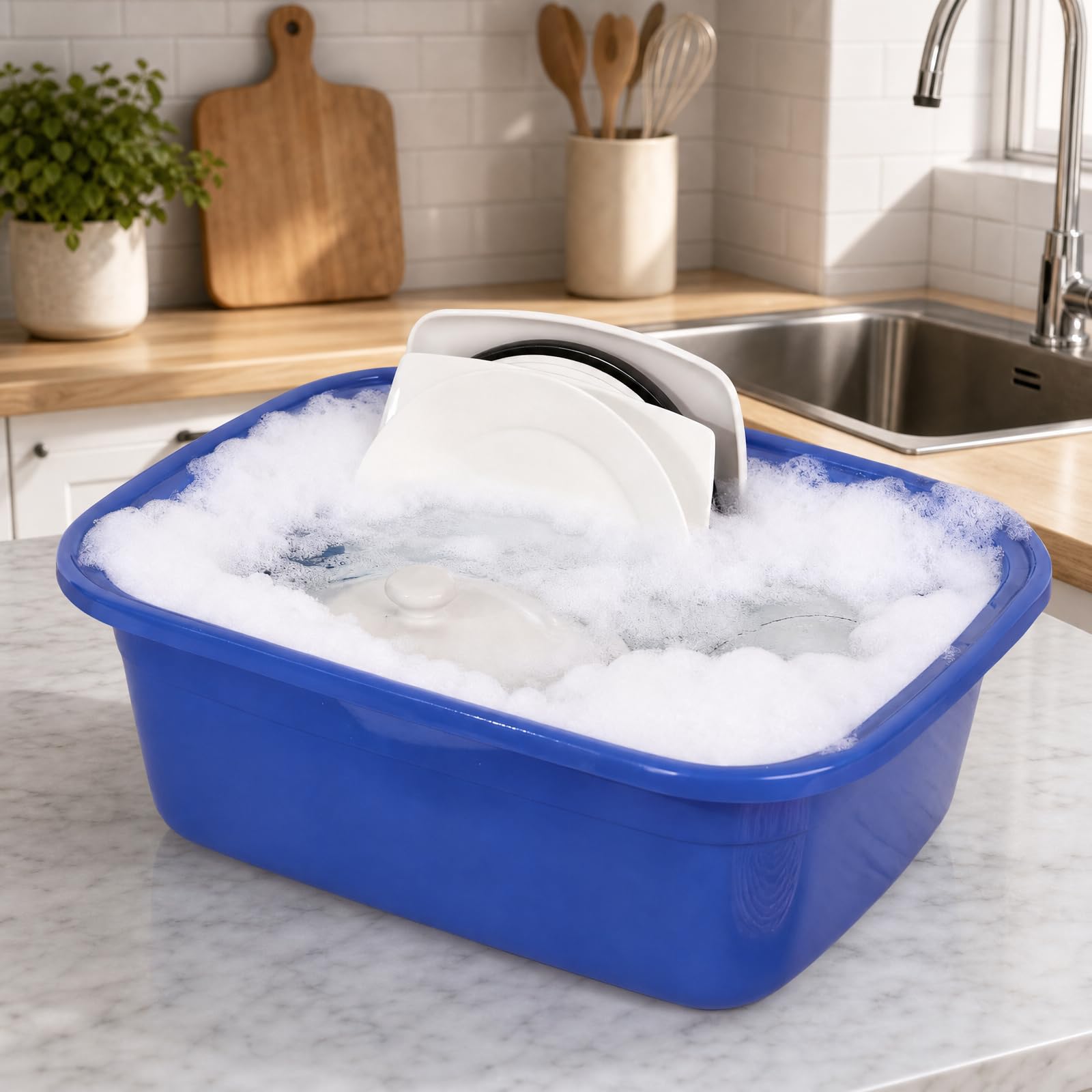 Lot de 2 lavabos rectangulaires en plastique de 18 litres, pour la maison, la cuisine (bleu)