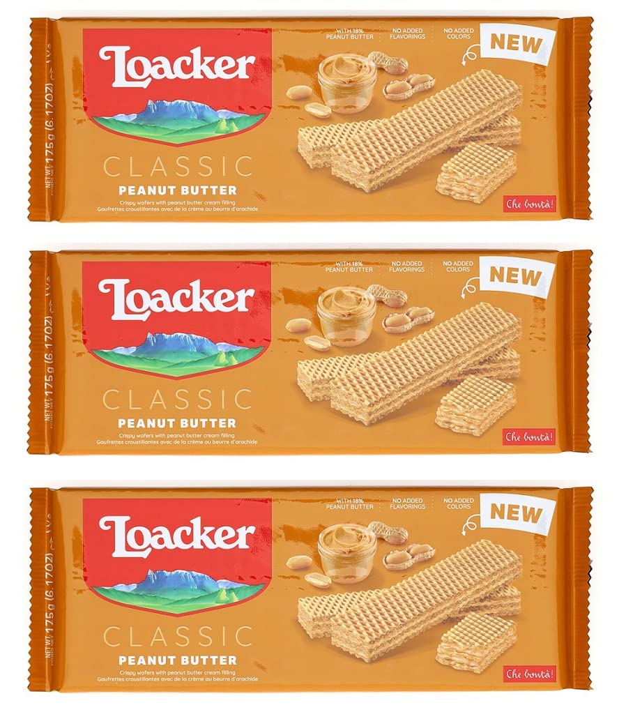 3x Loacker Wafer Classic Peanut Butter Waffeln mit Erdnusscreme Erdnussbutter 175g