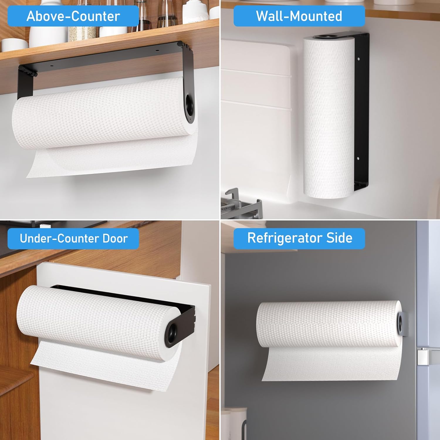 Paper Towel Holder Under Cabinet, Wall Mount Paper Towels Holder for Kitchen Under Counter, Self Adhesive and Drilling, Heavy-Duty Hanging Paper Towel Roll Holder Inside Cabinet Door, Black - Image 3
