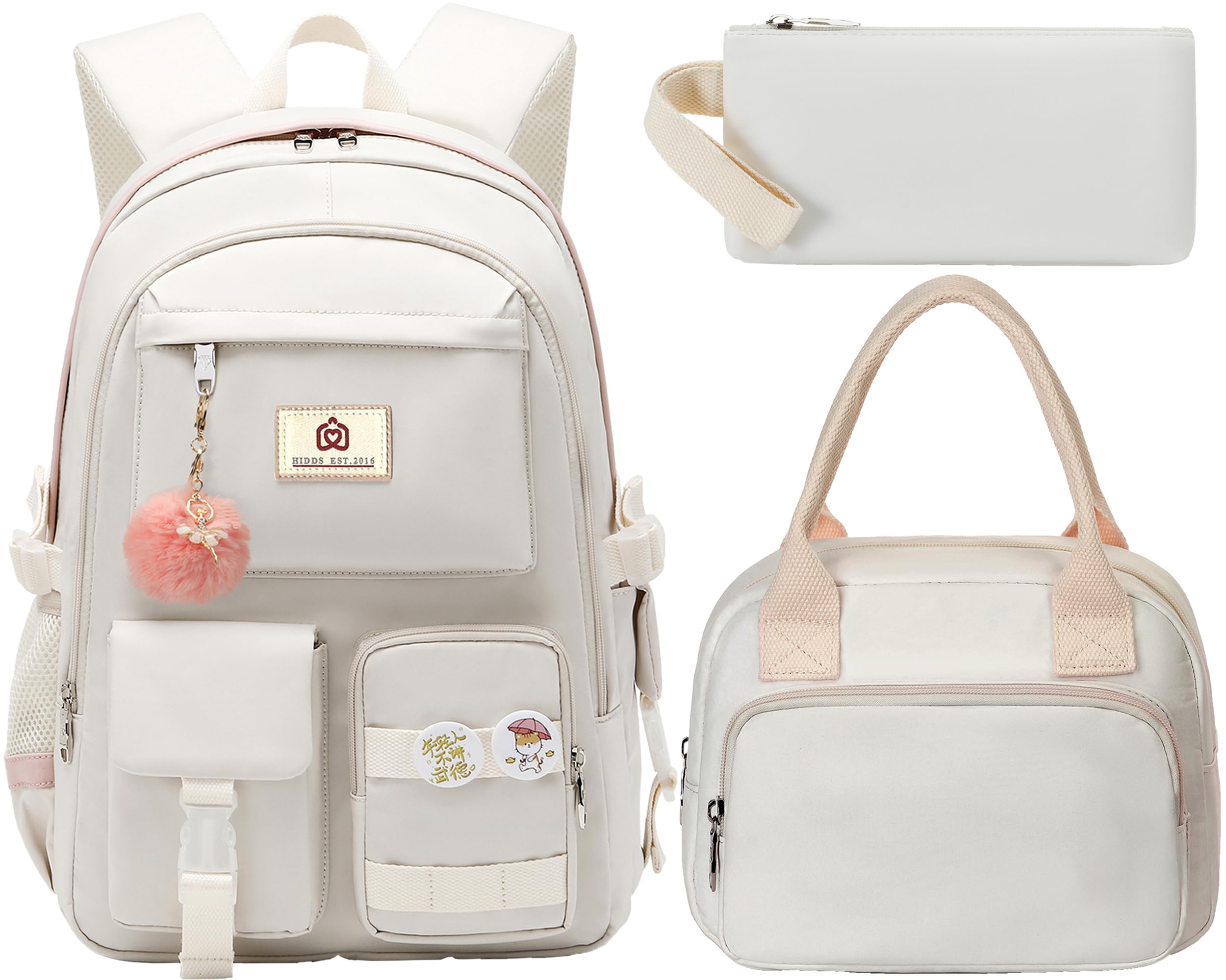 School Backpack for Teen Girls Women College Laptop Backpacks Kids Cute Bookbag Set with Lunch Box Pencil Case Elementary Middle High Campus Bag 3 Pcs