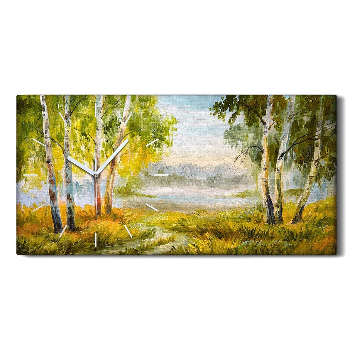 Horloge sur Toile d'Art Moderne 60x30cm - Tableau Lumineux Forêt d'été