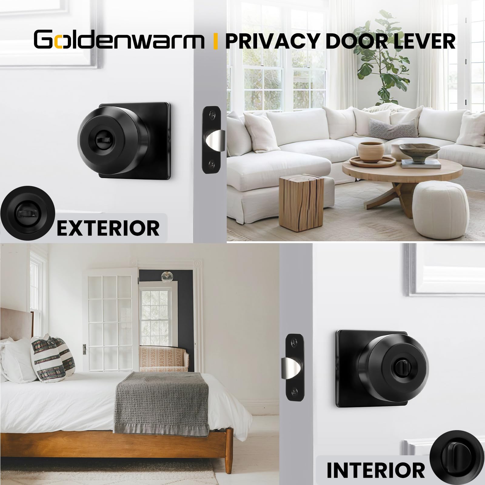 Goldenwarm Matte Black Privacy Door Knobs (3 Pack) -4