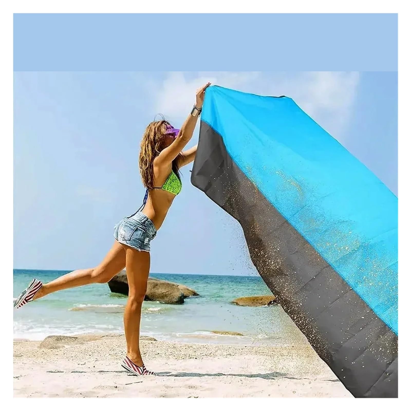 Tappetino da spiaggia impermeabile a prova di sabbia, 200 x 140 cm, portatile, ad asciugatura rapida, per spiaggia, foto, campeggio, viaggi, colore blu