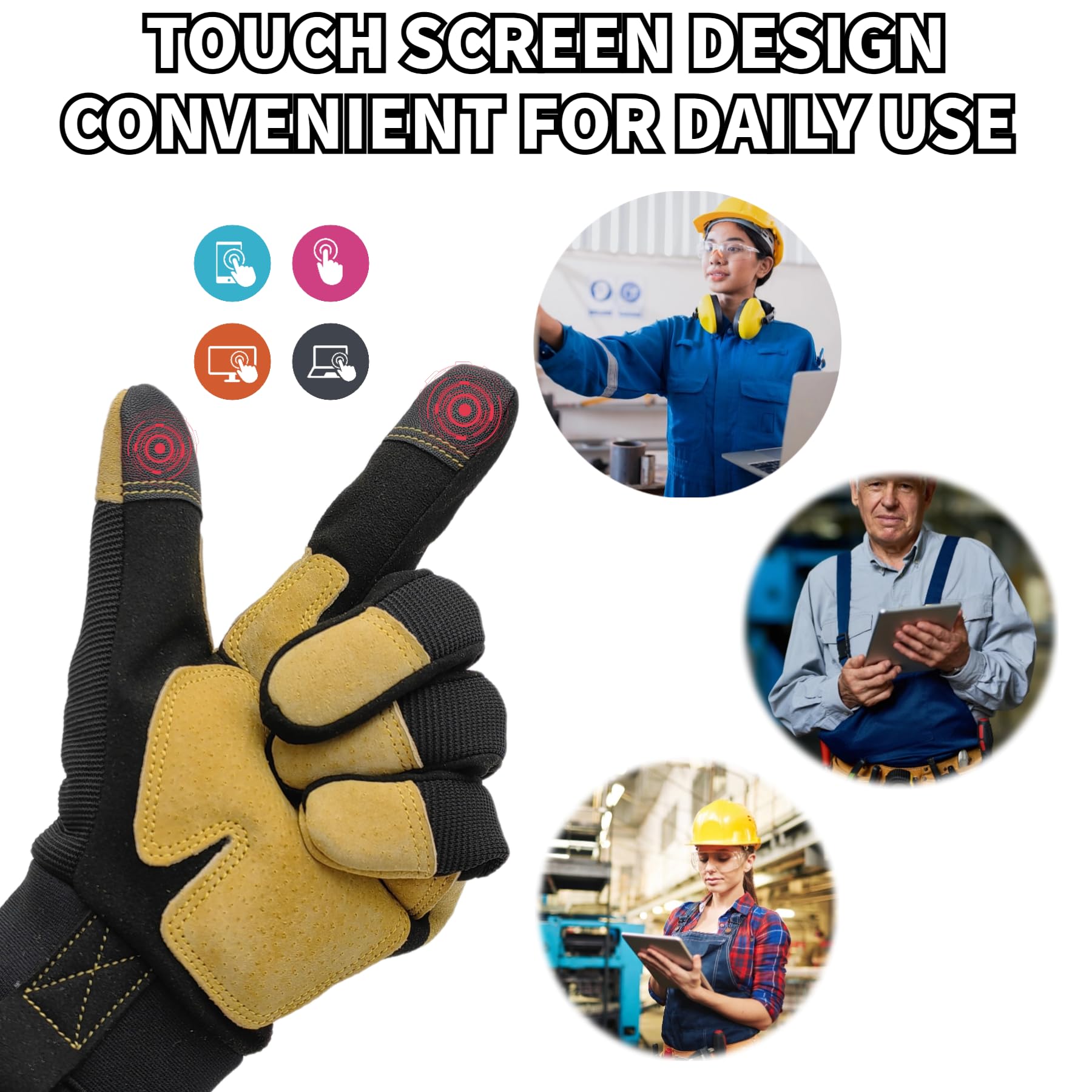 Gants de travail pour homme, haute dextérité multi-usages, excellente prise en main, noir et jaune, taille L