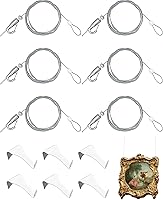 NACETURE Picture Rail Hanging Kit: 6 White Hooks, 72" Invisible Cord, 6 Adjustable Hooks - Stainless Steel for Galleries & Art Displays