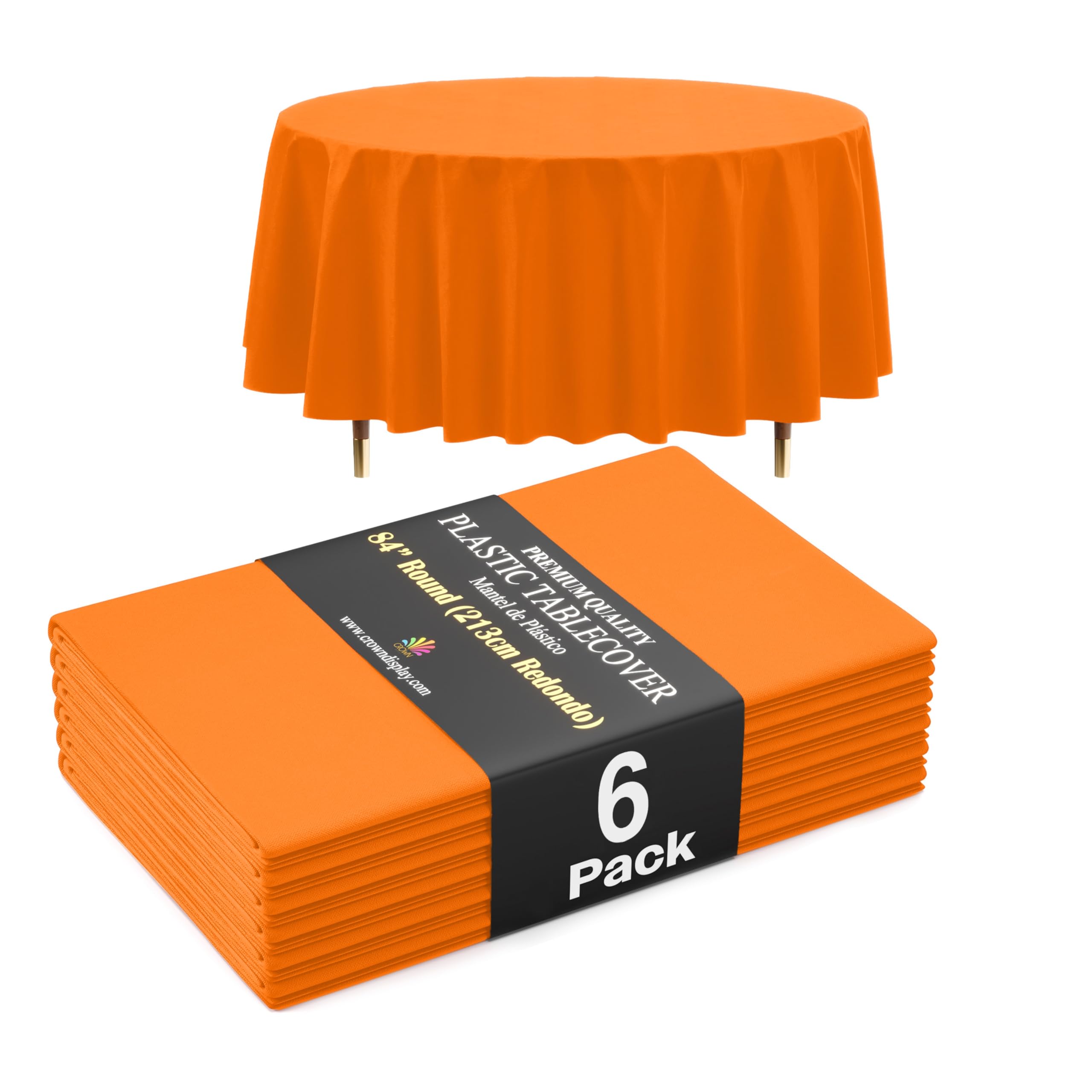 Exquisite 66% Thicker Premium Orange Round Tablecloth 0.5 Mil 6 Pack Plastic Table Cloth Disposable 84 Inch Round Plastic Tablecloth Won't Tear Easily Like Cheap Thin Brands