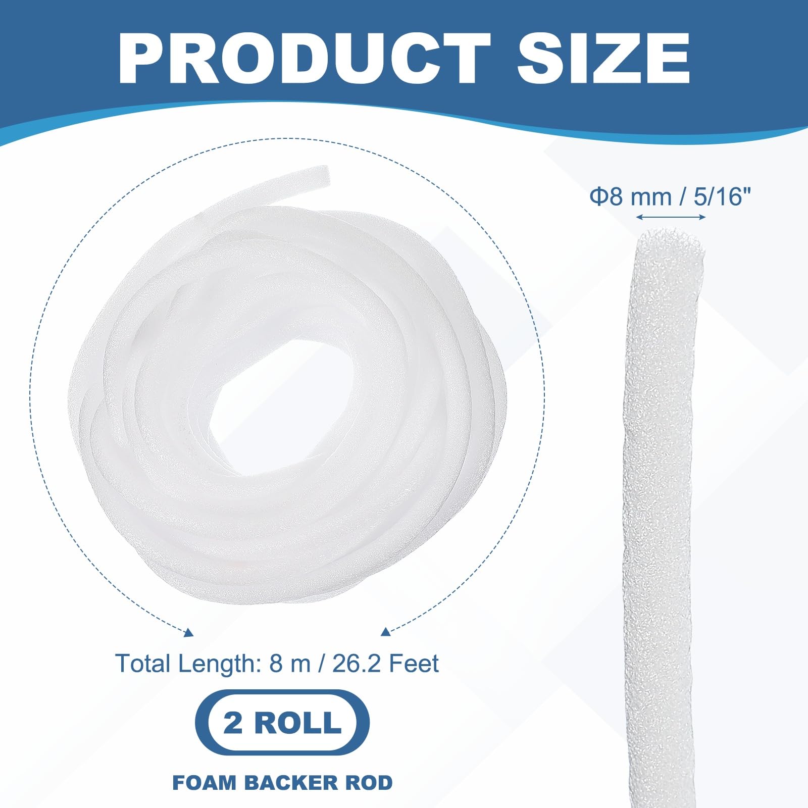 PATIKIL 5/16 Inch x 26 Feet Backer Rod for Gaps and Joints 2 Roll Foam Rope Caulk Crack Joint Filler Roll Seal Weather Strip for Home Construction Car White - Image 2