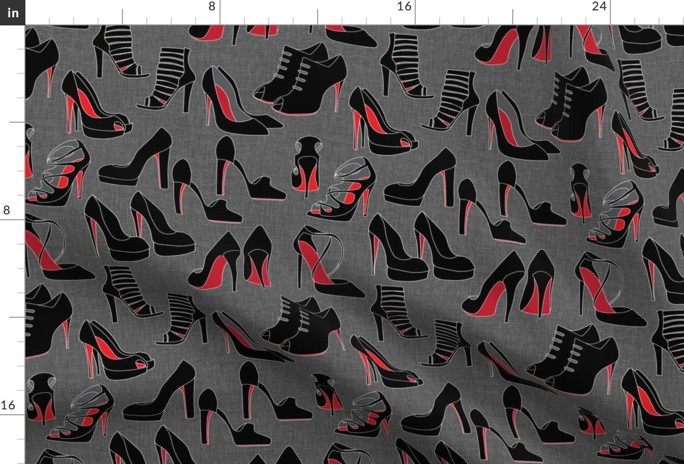 Spoonflower Fabric - Shoes Woman Fashion Shoe High Heels Stiletto Red Black Gray Printed on Minky Fabric by The Yard - Sewing Baby Blankets Quilt Backing Plush