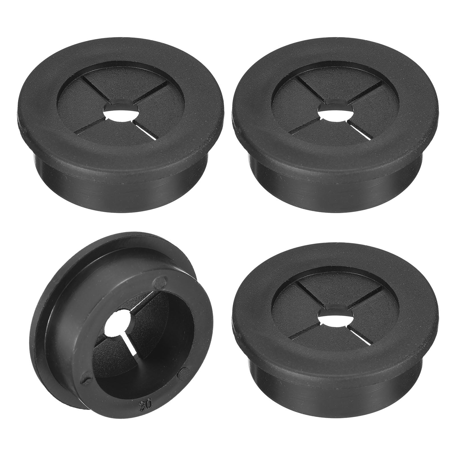 Unifizz 4 Pcs Rubber Cable Grommets, 1-3/16 Inch Desk Wire Pass-Through Plugs, Soft HP Rubber Hole Covers for Office Worktops, Computer Cables and Cord Management – Black