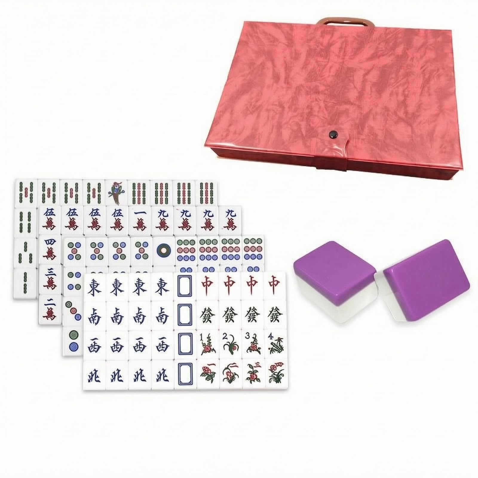 Mahjong tradicional morado de 148 piezas grabado detallado con caja de cuero de regalo 7