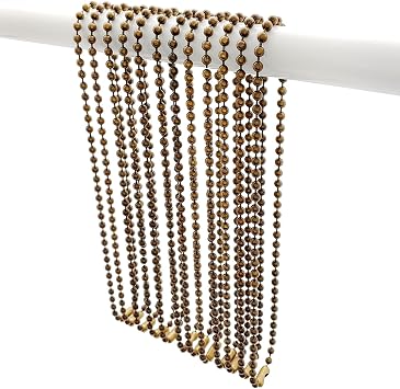 Antique Brass Shower Curtain Hooks, 27 Inch Ball Chain Design, 12 Pack Rust-Resistant Metal Curtain Rings for Bathroom Rods, Heavy Duty 4.5mm Shower Curtain Hangers