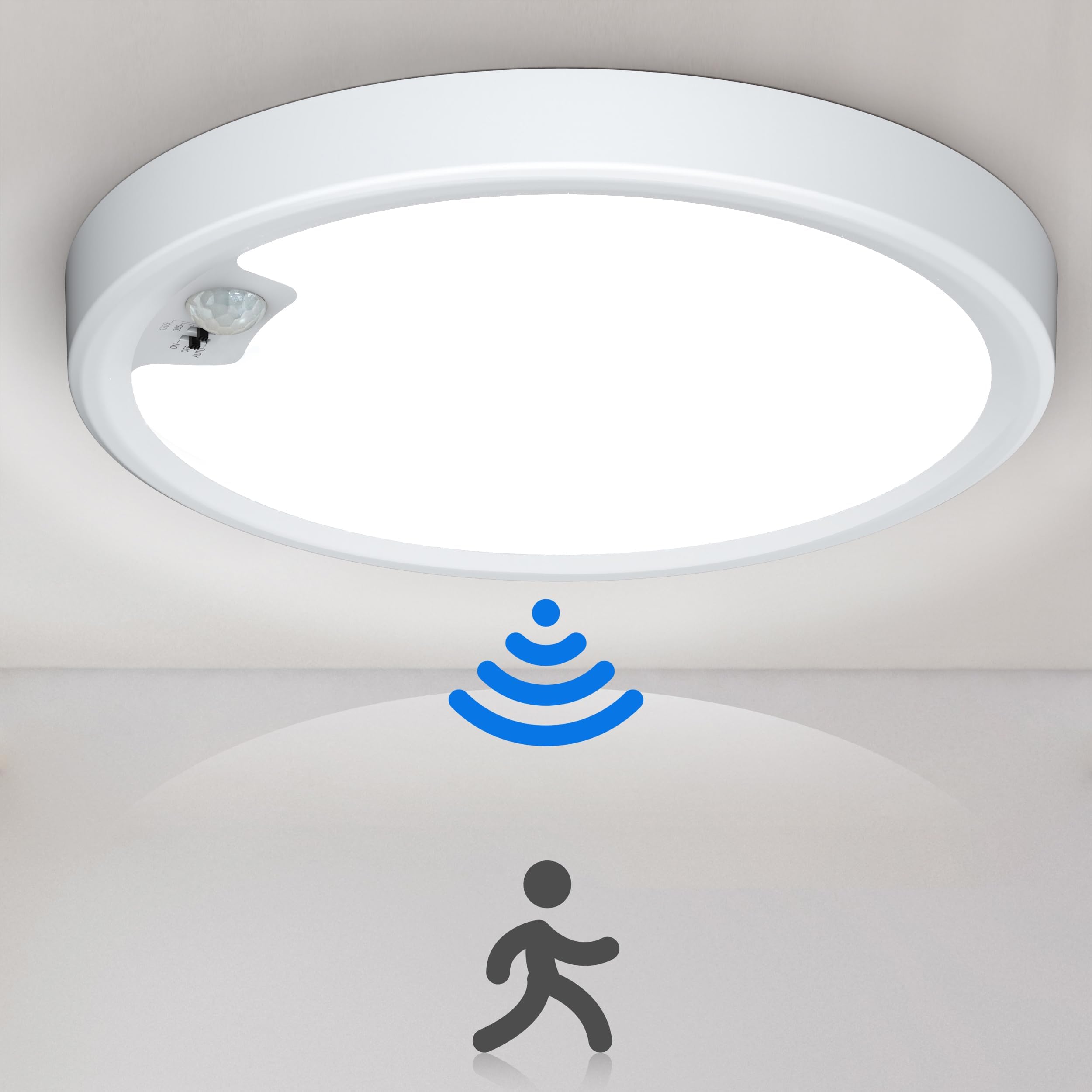 Motion Sensor Ceiling Light Wired, LED Flush Mount Ceiling Light Fixture 18W/1600LM, Motion