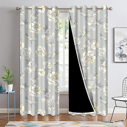Miniatura 19 de Cortinas opacas de 52x84 pulgadas - Aisladas térmicamente y con bloqueo de luz para dormitorio y sala de estar, cortinas de ventana con estampado