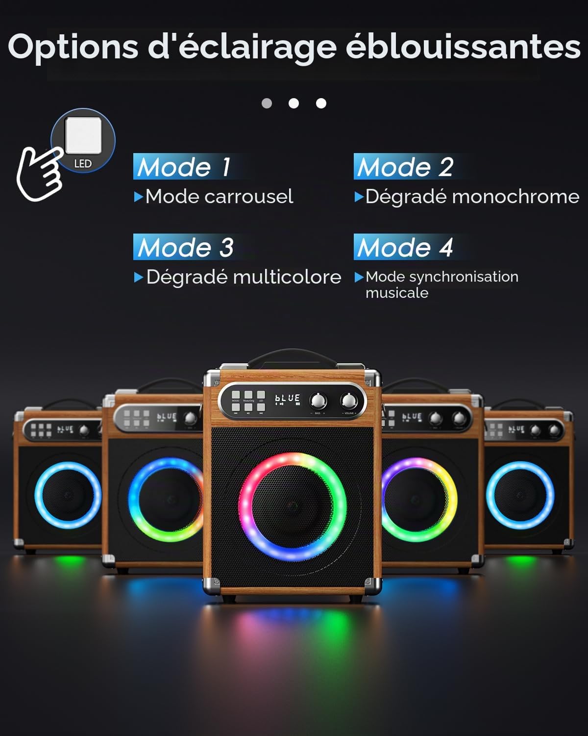 Machine de karaoké Portable, karaoké Professionnel avec 2 Microphones sans Fil UHF, système PA avec Lampe DJ, idéal pour karaoké Familial, fêtes de Chant, fêtes, Mariages (Bois)