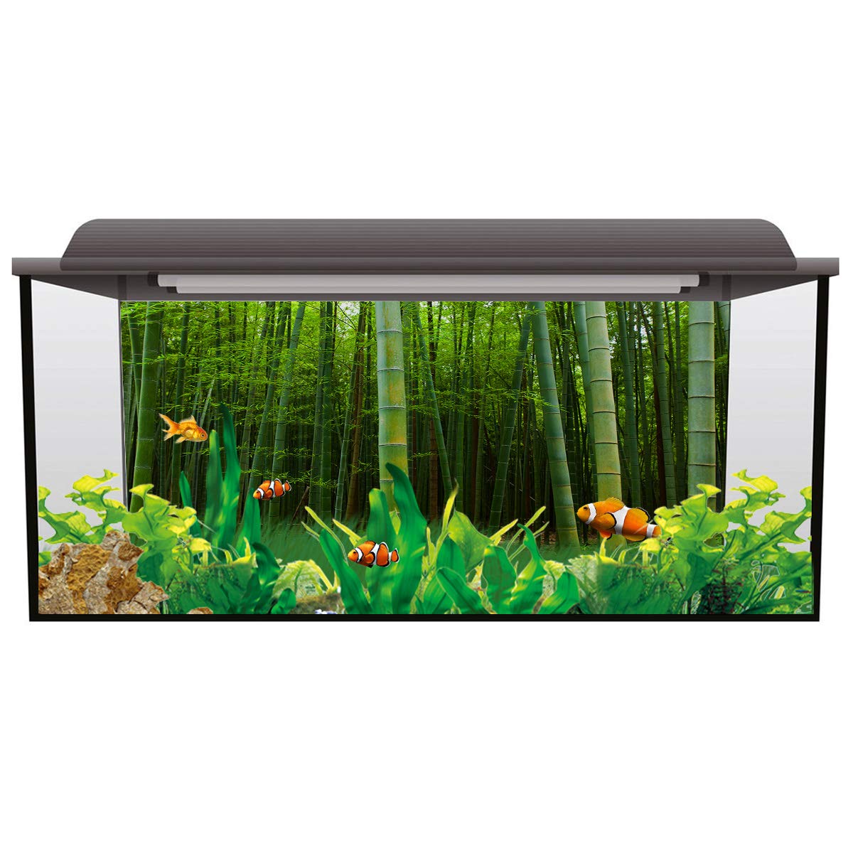 T&H XHome Aquarium Décor Backgrounds Bamboo Forest Nature Scenery Pattern Fish Tank Background Aquarium Sticker Wallpaper Decoration Picture PVC Adhesive Poster 36.4